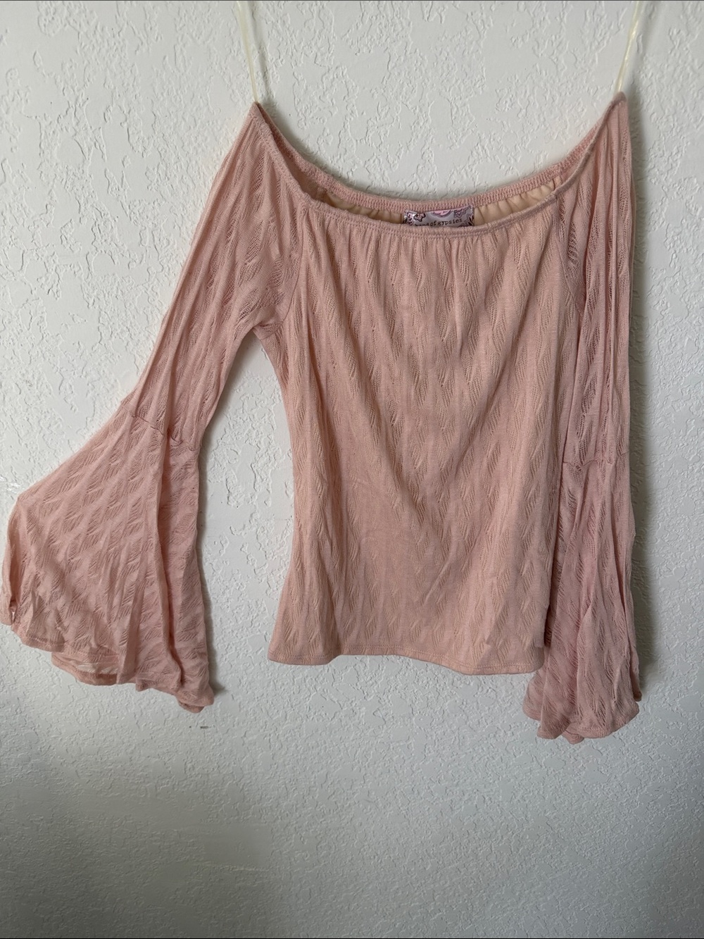 NWT Band of Gypsies Blush Pink Bell Sleeve Off-Shoulder Top